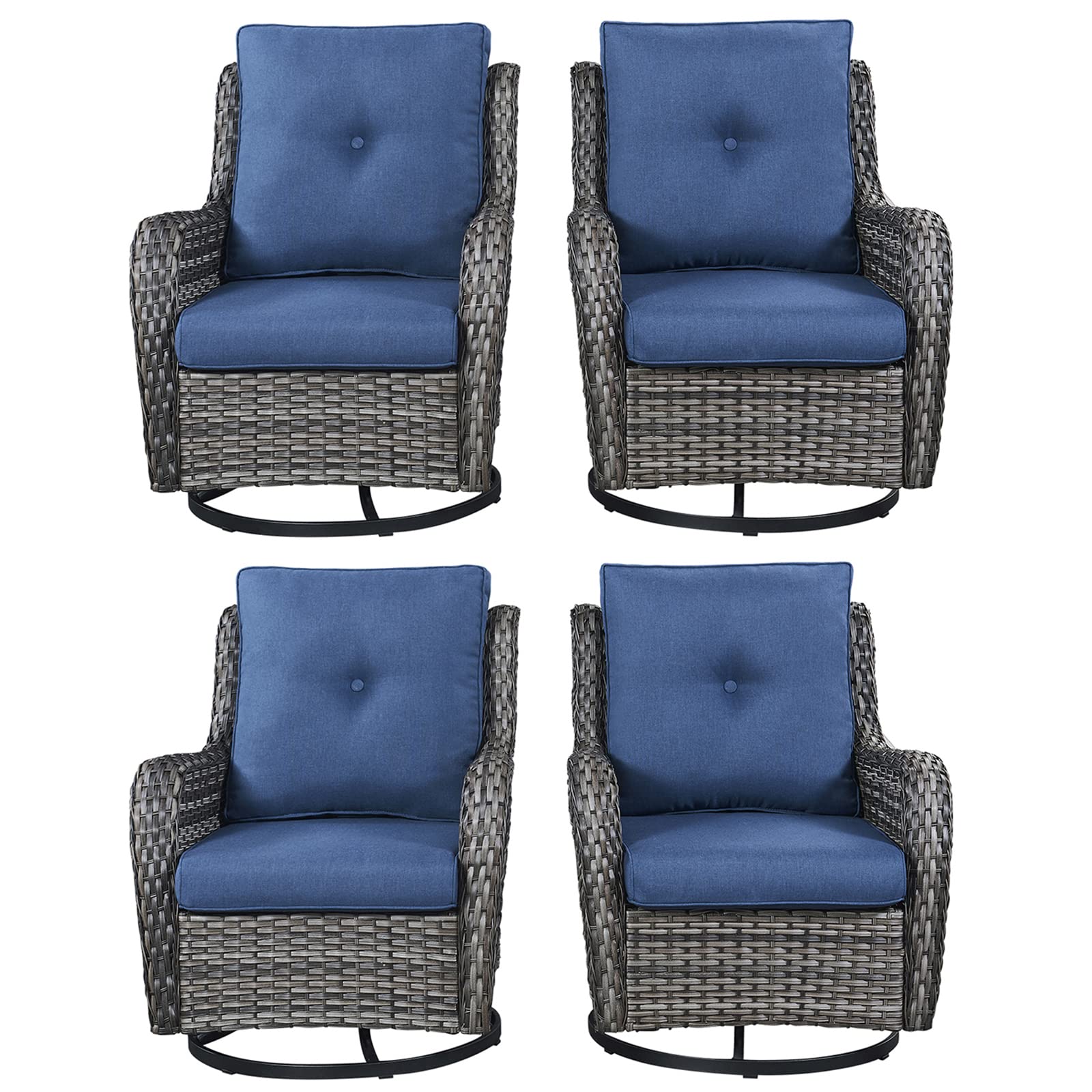 Rilyson Wicker Rocking Chair Swivel Chairs - 4 Piece Rocker Patio Chairs Set Rattan Rocking Chair for Outdoor Porch Deck Garden 