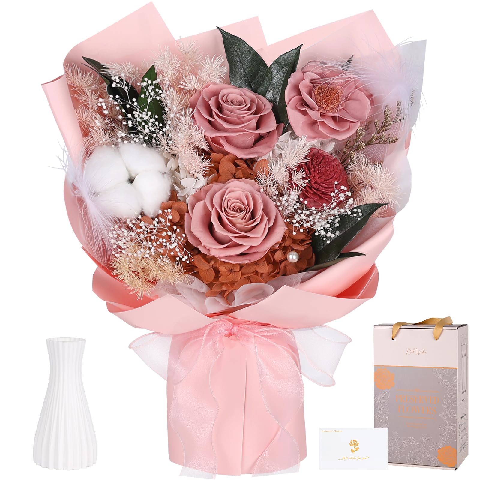 Preserved Bouquet of Flowers - Flesh Forever Flowers for Delivery, Real Eternal Roses Bouquet for Mother Mom, Wife Anniversary B