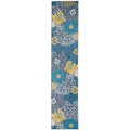 Nourison Passion Blue 22 x 10 Area Rug, Floral, Farmhouse, Easy Cleaning, Non Shedding, Bed Room, Living Room, Dining Room, Ki