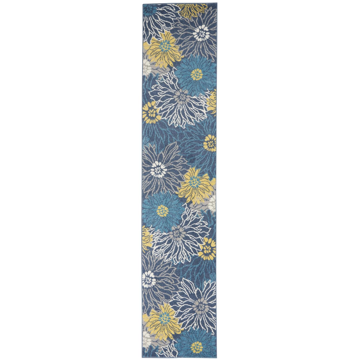 Nourison Passion Blue 22 x 10 Area Rug, Floral, Farmhouse, Easy Cleaning, Non Shedding, Bed Room, Living Room, Dining Room, Ki