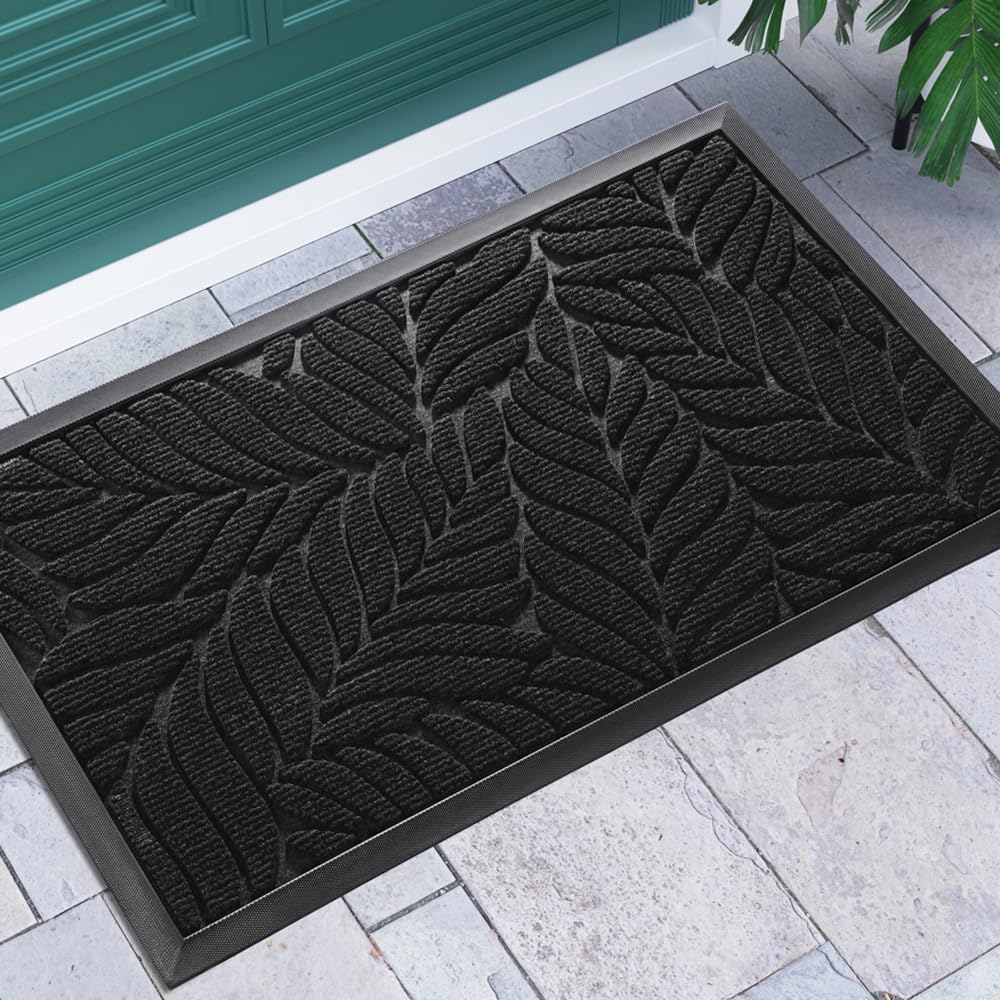 Yimobra Black Doormat Outdoor Indoor, Heavy Duty Non Slip Welcome Mats for Front Door, Easy Clean Outside Doormats for Outdoor E