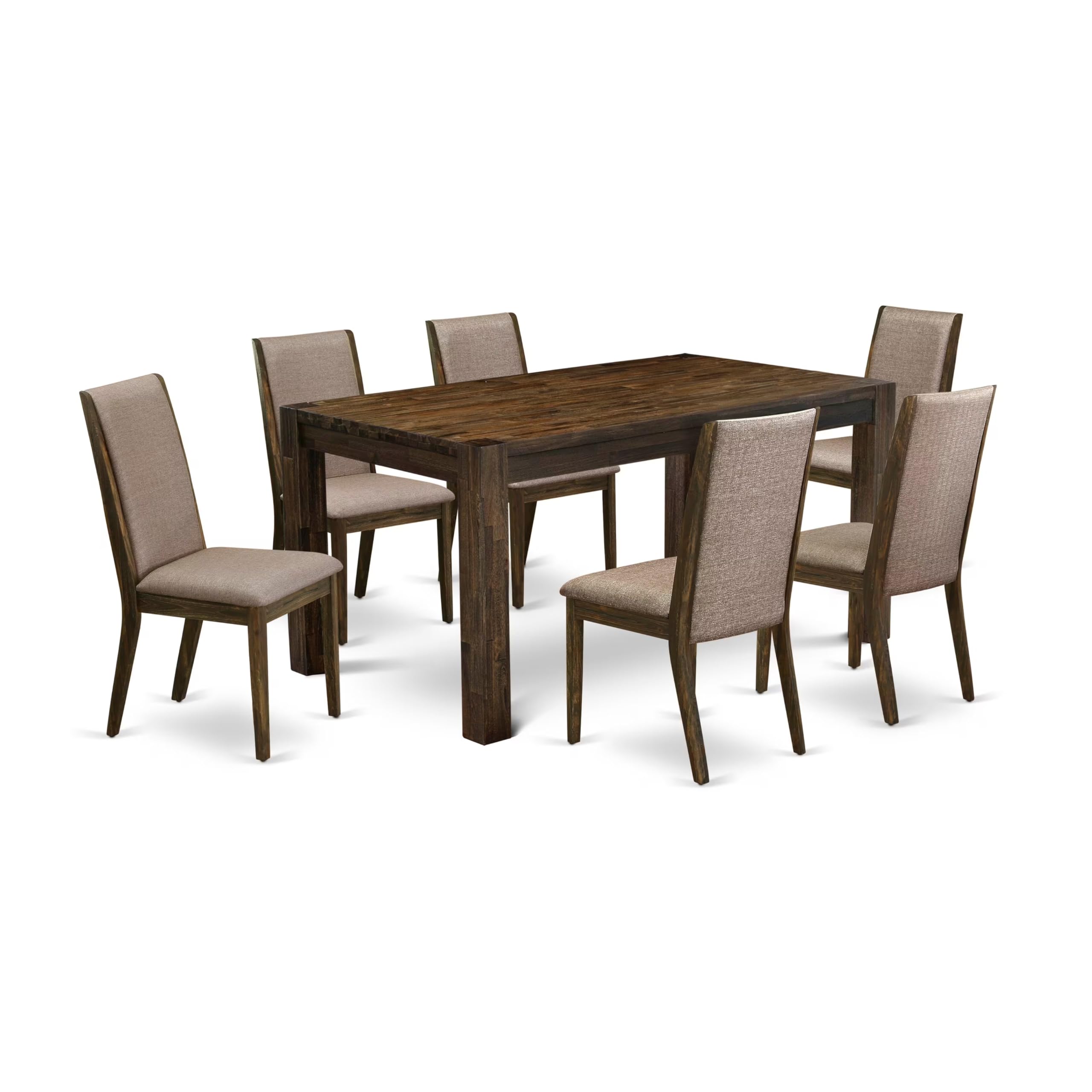 East West Furniture CNLA7-77-16 7 Piece Dining Room Furniture Set Consist of a Rectangle Rustic Wood Dining Table and 6 Dark Kha