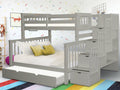 Bedz King Stairway Bunk Beds Twin over Full with 4 Drawers in the Steps and a Full Trundle, Gray
