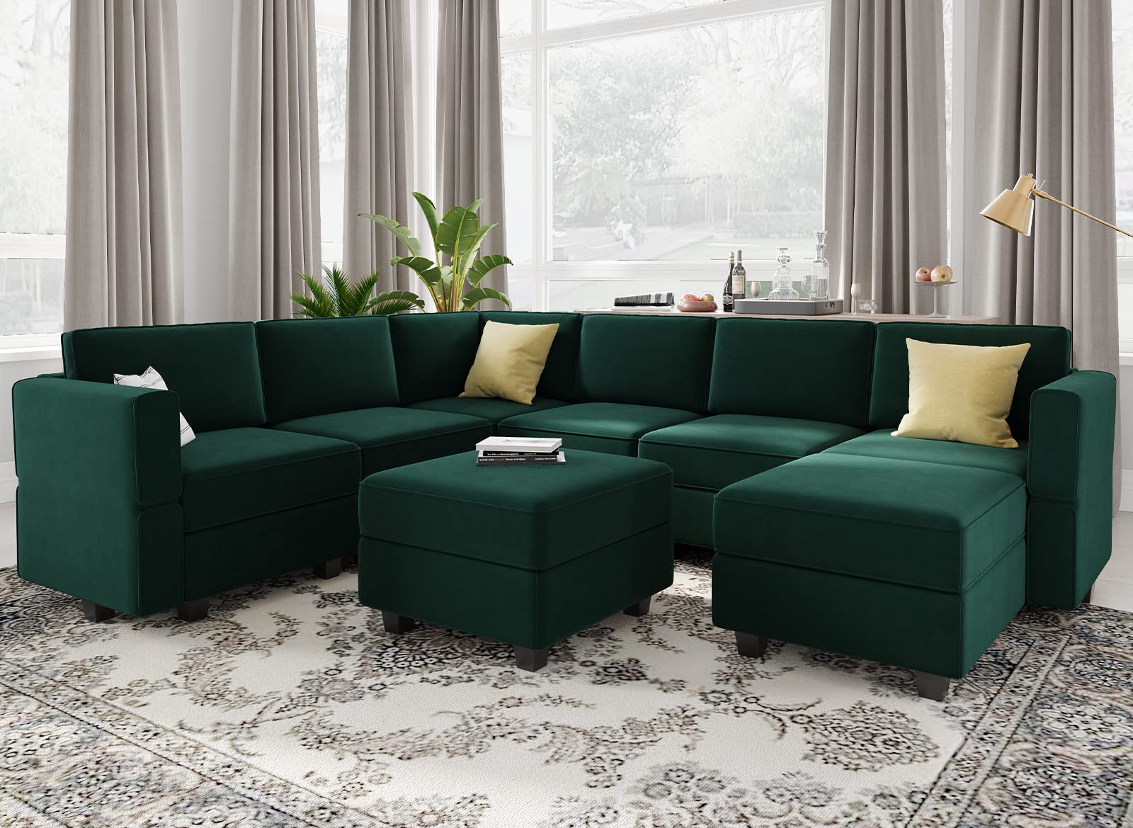 Belffin Modular Sectional Sofa with Storage Seat Oversized U Shaped Couch with Reversible Chaise Velvet Sofa Set with Ottoman Gr