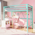 ikalido Metal Loft Bed Twin Size with Safety Guardrail and Ladder, No Box Spring Needed Space Saving Bedroom Furniture, Aqua Gre