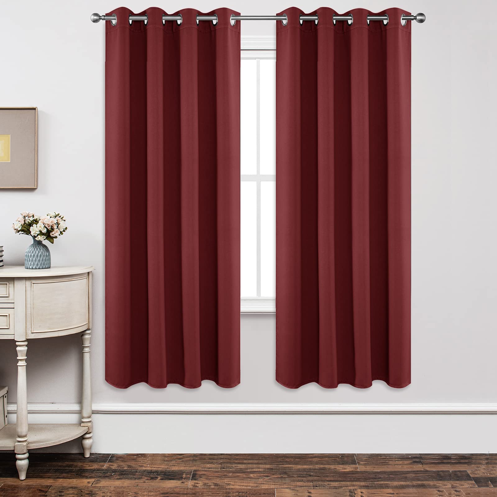 Joydeco Blackout Curtains 72 Inch Length 2 Panels Set, Thermal Insulated Long Curtains 2 Burg, Room Darkening Grommet Curtains f