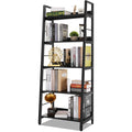 Himimi Black Ladder Bookshelf, 5 Shelf Bookcase Industrial Bookshelf Wood and Metal Bookshelves, Plant Flower Stand Rack Book St