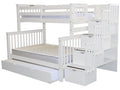 Bedz King Stairway Bunk Beds Twin over Full with 4 Drawers in the Steps and a Full Trundle, White