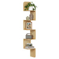 VASAGLE 5-Tier Corner Shelf, Wall Mounted Floating Shelf, Zigzag Corner Shelf Unit, PVC Rattan Sides, Space-Saving, for Kitchen,