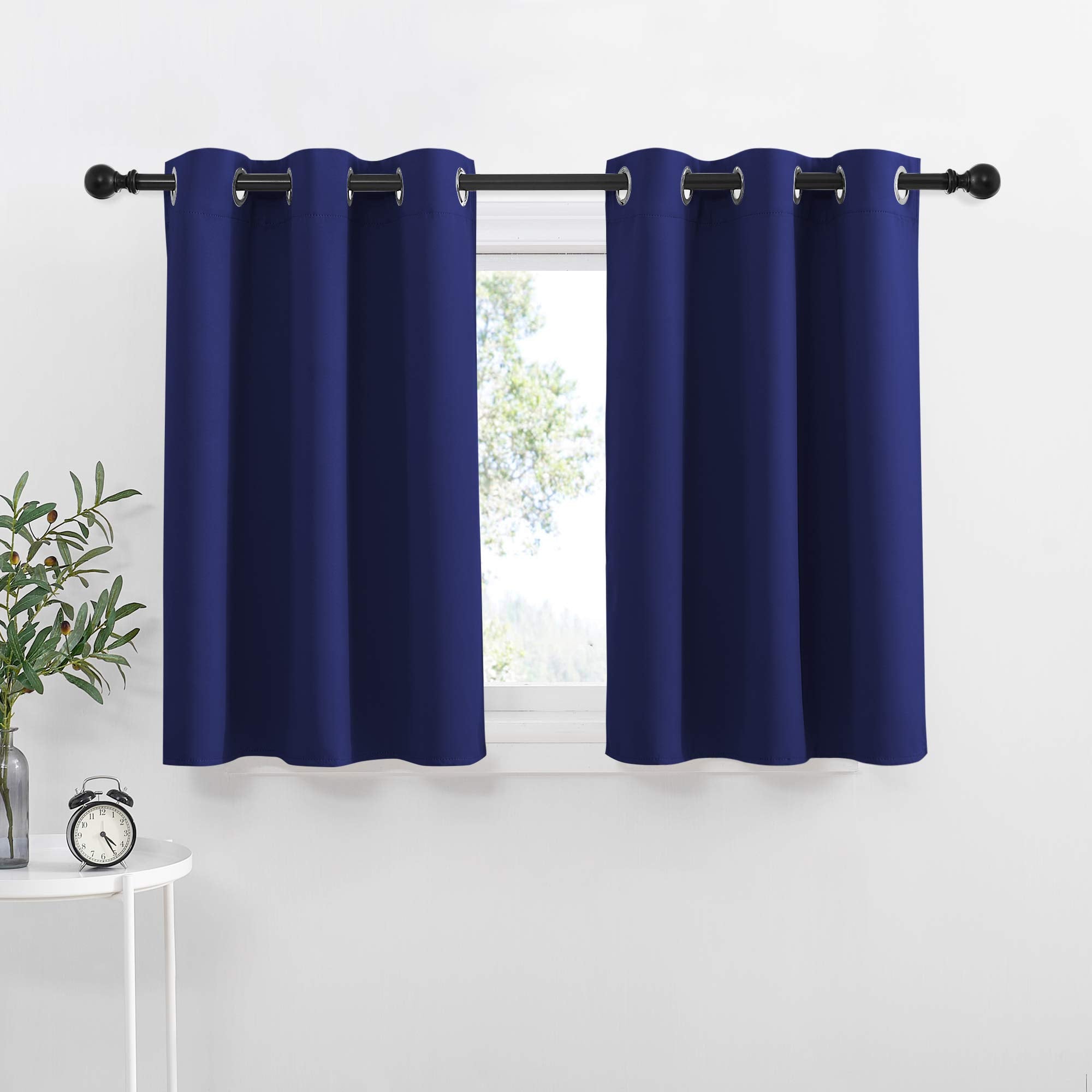 NICETOWN Royal Blue Blackout Kitchen Curtains - Energy Smart Blackout Grommet Curtain Panels for Bathroom/Loft Window/Living Roo