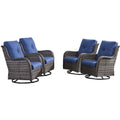 HUMMUH Outdoor Swivel Rocker Wicker Patio Chairs High Back PE Rattan Glider Chairs 4PCS Patio Furniture Set(Grey,Blue)