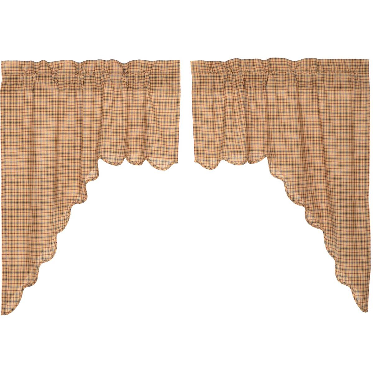 VHC Brands Millsboro Window Curtains, Swag Scalloped Set of 2, Tan, 36x36x16