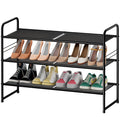SUFAUY 3 Tier Mesh Shoes Rack for Closet, Stackable All Metal 32 w Tall Shoe Shelf, Black