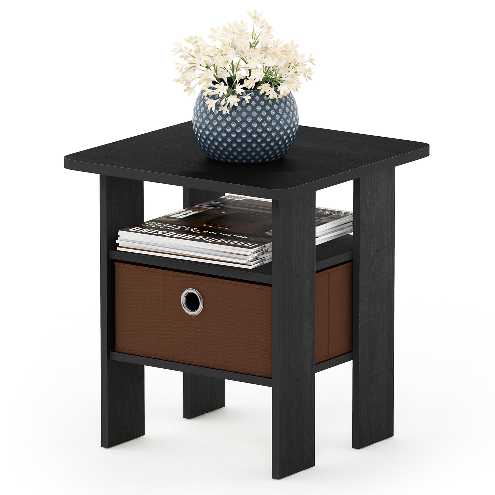 Furinno Andrey End Table / Side Table / Night Stand / Bedside Table with Bin Drawer, Americano/Medium Brown