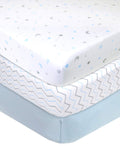 American Baby Company 3 Pack Fitted Crib Sheets 28 x 52, Soft Breathable Neutral 100% Cotton Jersey Sheet, Blue Star/Zigzag, for