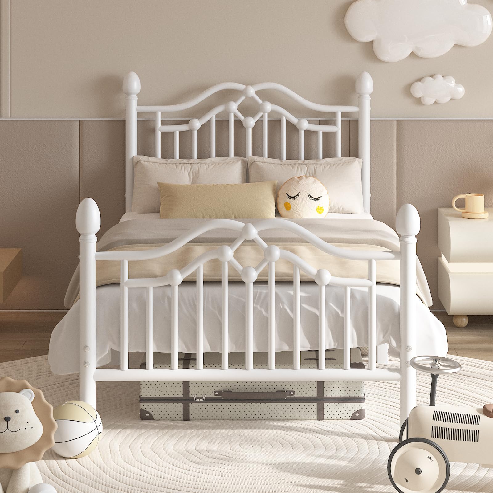LoVinson Twin Bed Frame with Headboard and Footboard, Modern Metal Platform Bed Frame for Kids, Support Up to 800LBS, No Box Spr