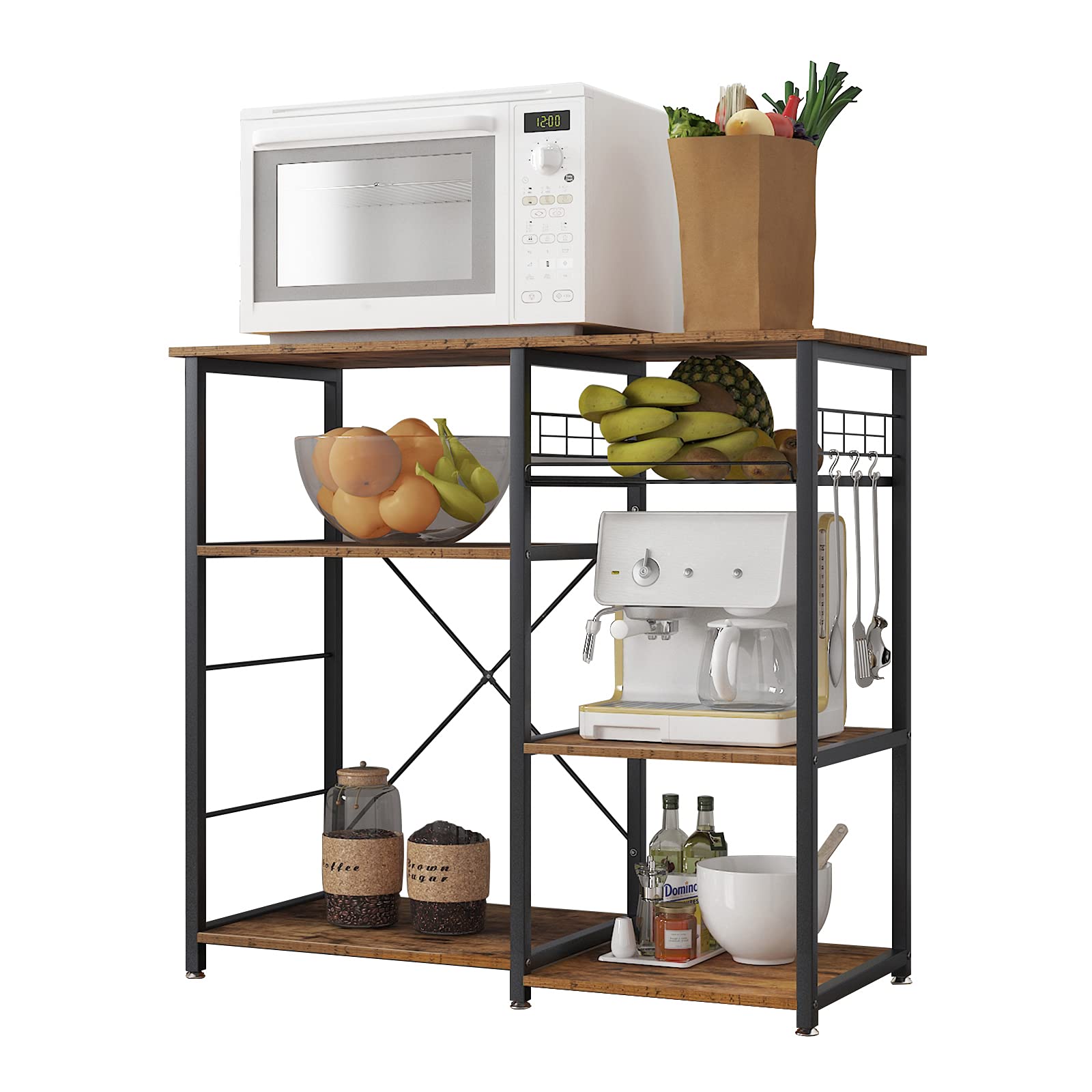 soges 3-Tier Kitchen Bakers Rack Utility Microwave Oven Stand Storage Cart Workstation Shelf, Rustic Brown W5s-FG