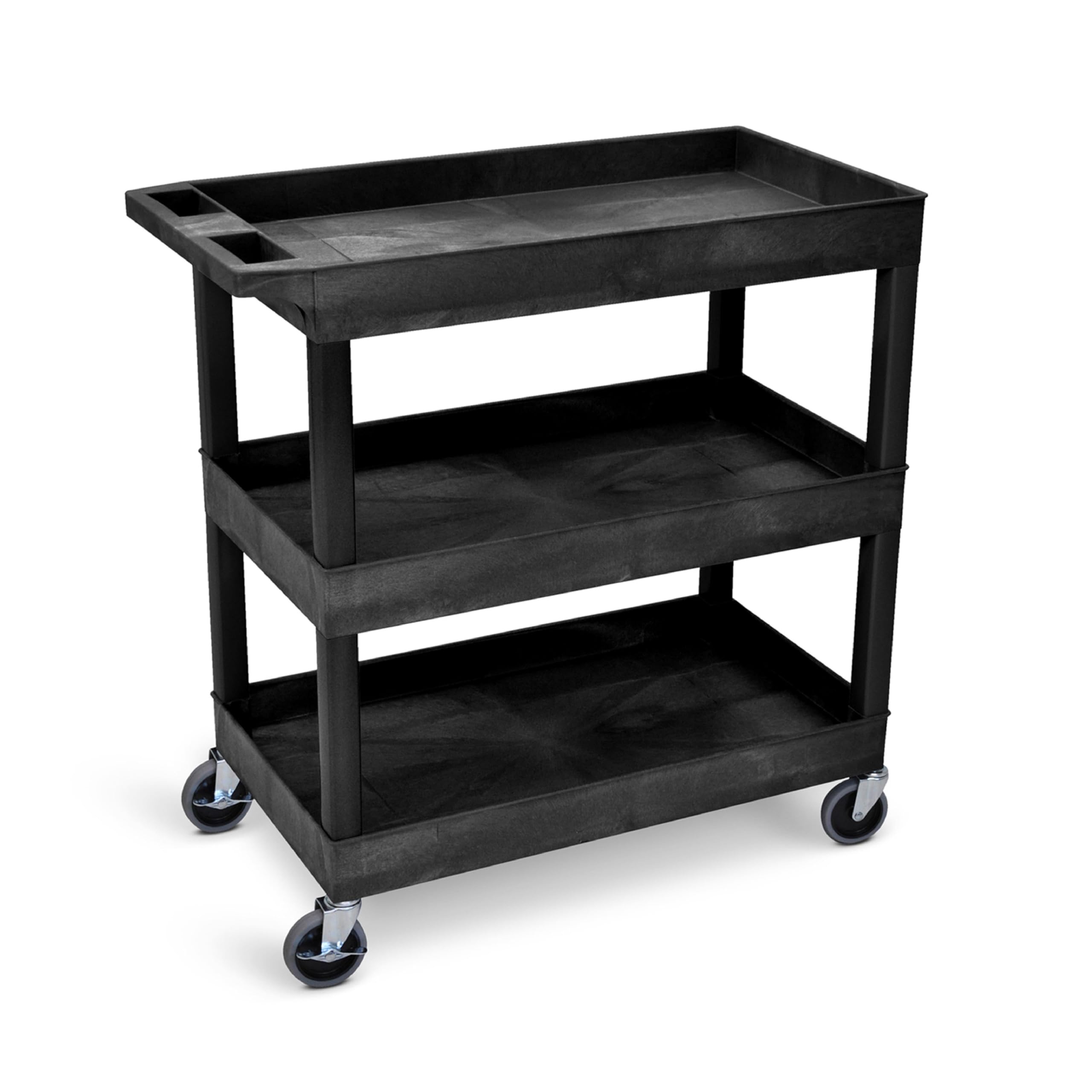 Tubstr 3-Tier Rolling Utility Cart with Wheels | Supports 300 lbs. Total | Heavy-Duty Capacity for Garage Storage, Office Spaces