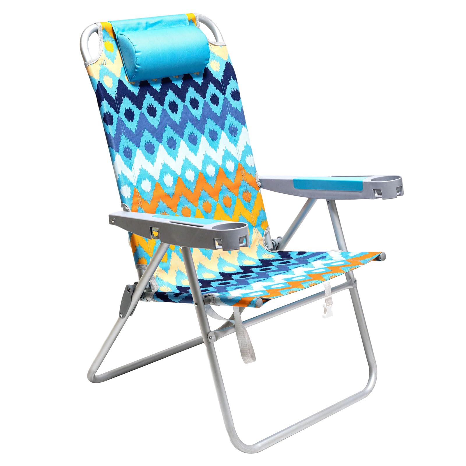 SUNNYFEEL Extra Wide 28  Folding Beach Chair 5 Position Lay Flat, Portable 17  Tall Camping Chair with Cup Holder for Outdoor/La