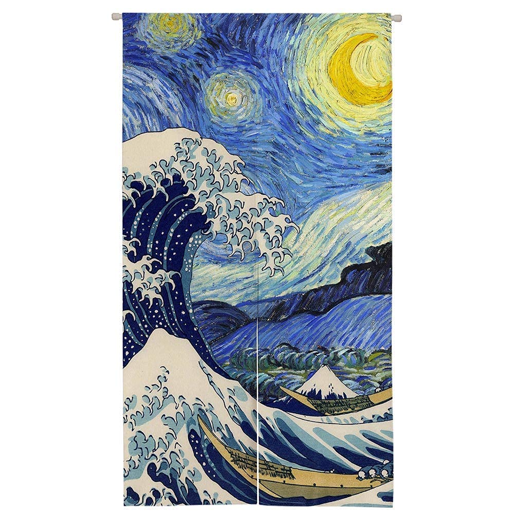 Ofat Home Japanese Noren Doorway Curtain for Bedroom Tapestry Wall Hanging Window Blind for Home Decor, Great Wave Off Kanagawa 
