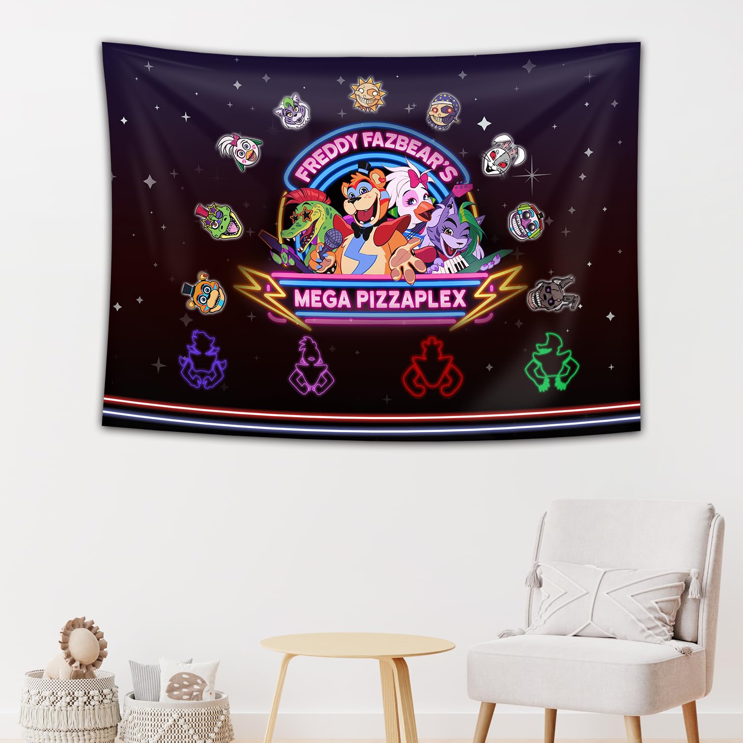 Pounchi Horror Game Tapestry (28x40 Inch with Hooks Kit) Cartoon Video Game Backdrop Wall Hanging Tapestry for Bedroom Living Ro