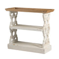 Benjara 35 Inch 3 Tier Console Table, Fir Wood, Carved Panels, Brown and White
