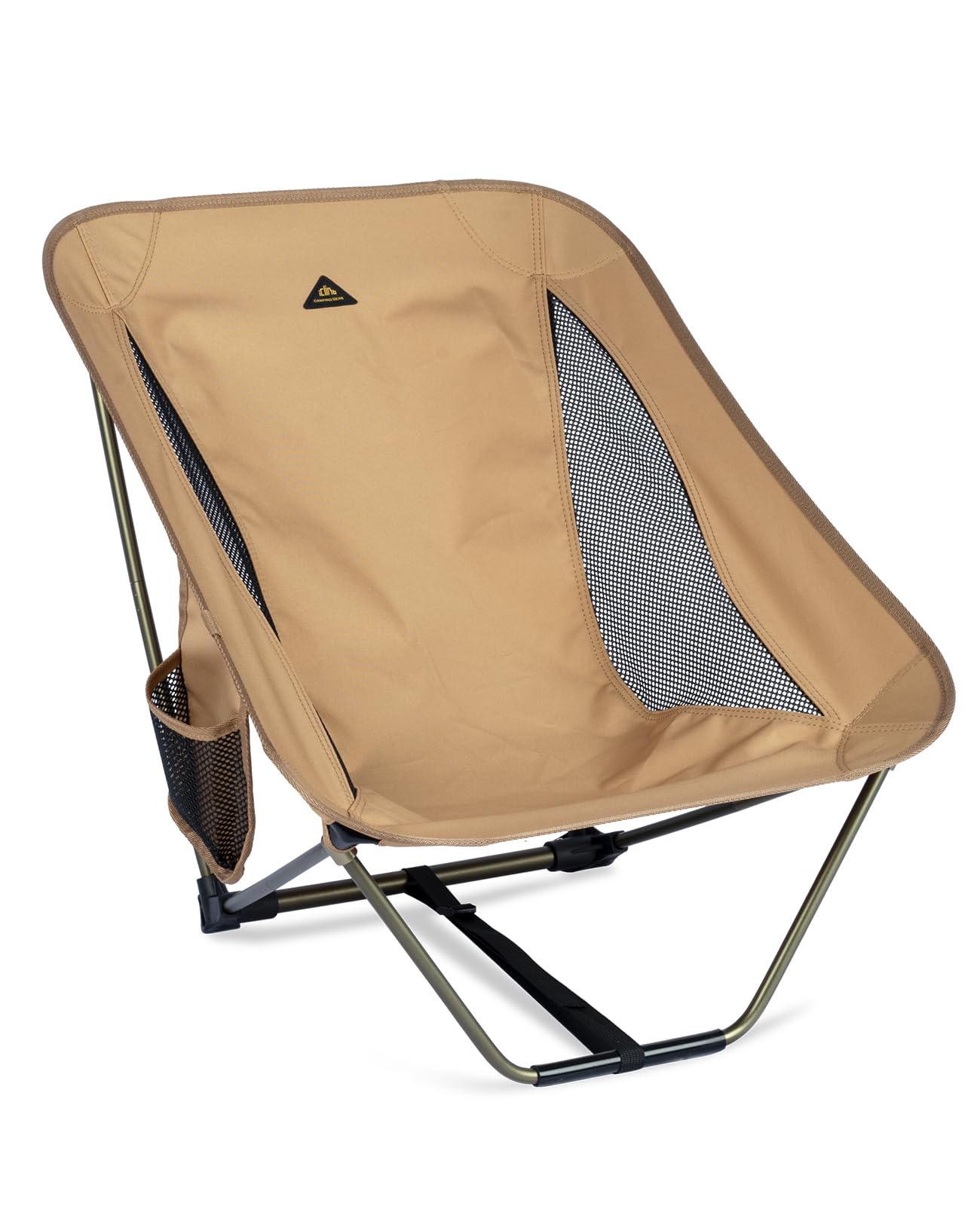iClimb Low Ultralight Compact Camping Folding Chair with Side Pocket and Carry Bag (Khaki)
