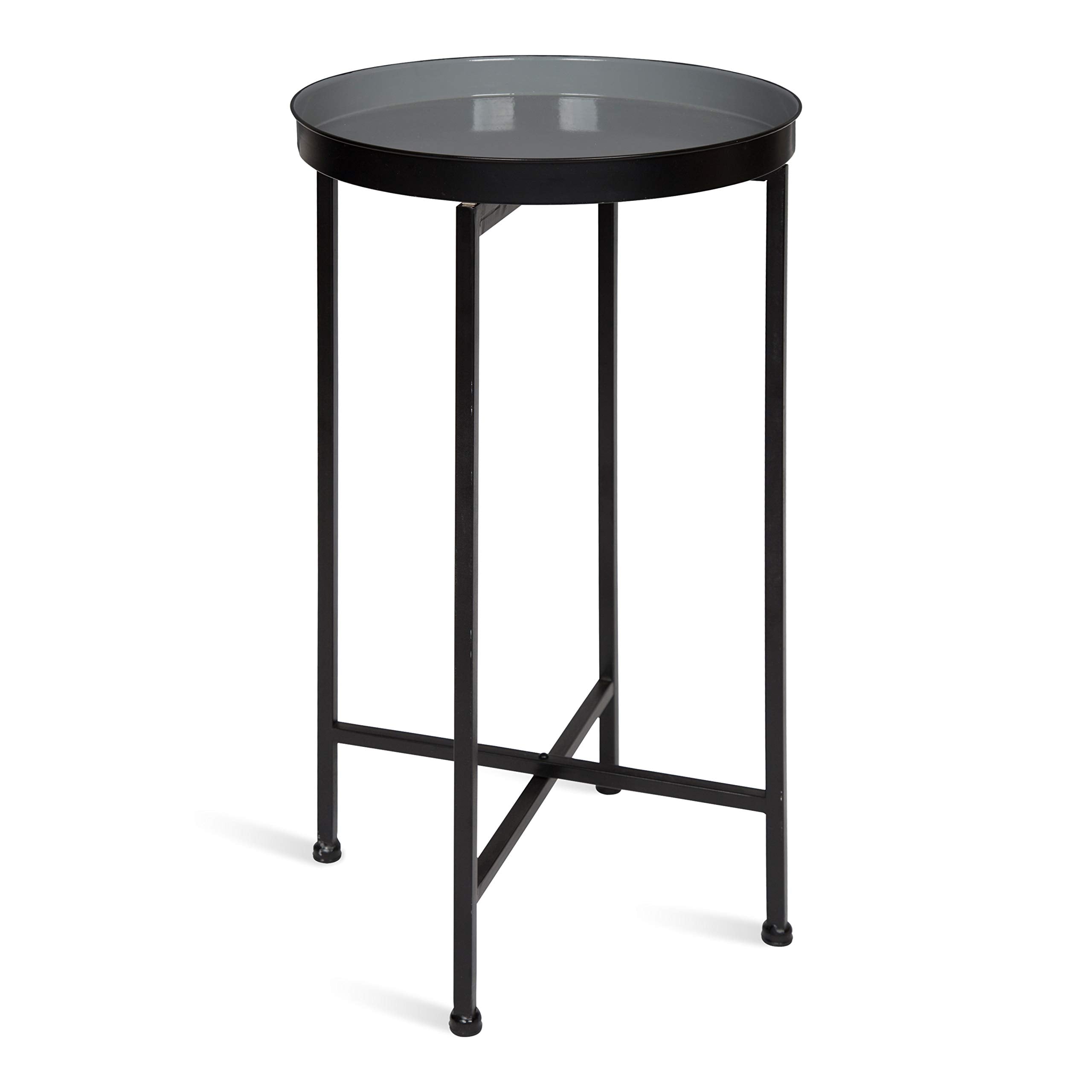 Kate and Laurel Celia Round Foldable Tray Accent Table, 14 x 14 x 25.75, Gray and Black, Modern Minimalist Design and Magnetic T