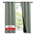 NICETOWN Greyish Green 100% Blackout Lined Curtains, 2 Thick Layers Narrow Wide Window Treatment Panels Thermal Insulated Drapes