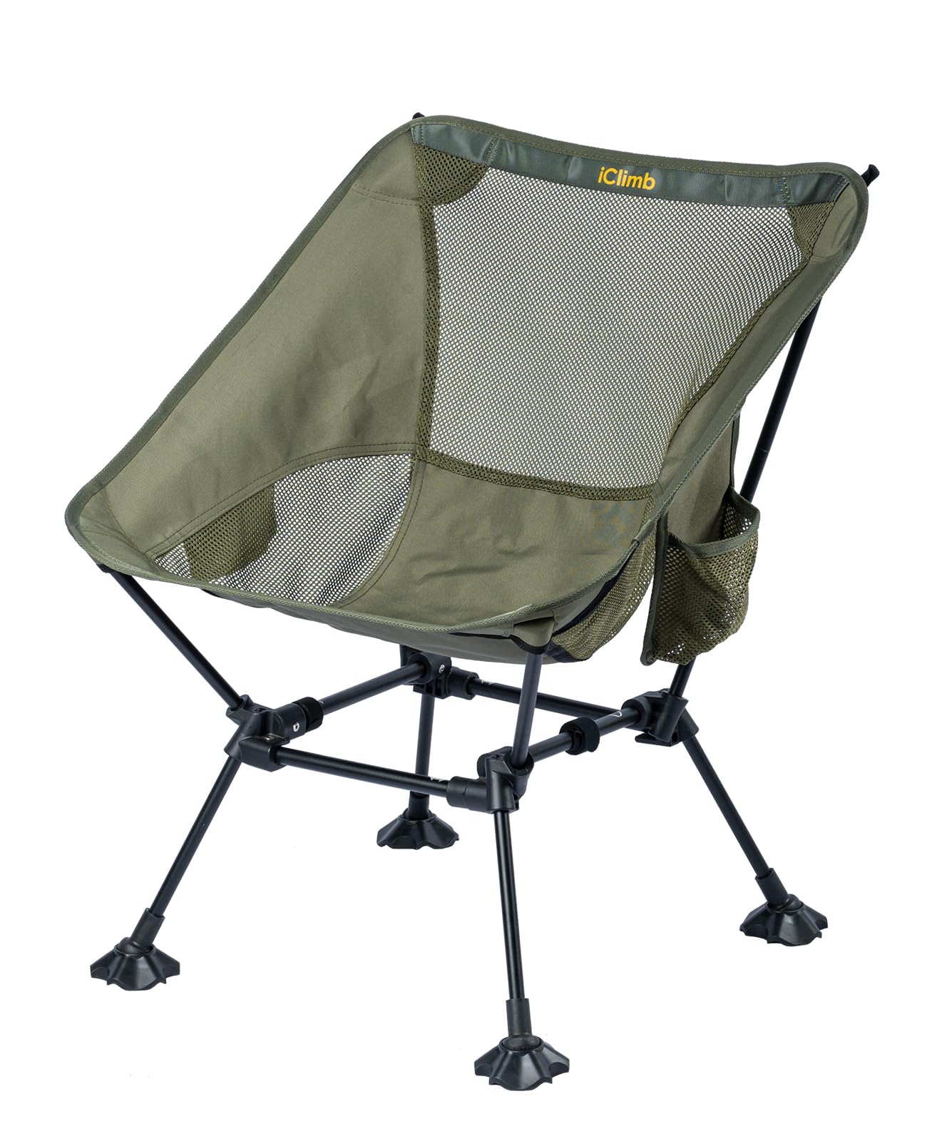 iClimb Ultralight Compact Camping Folding Beach Chair with Anti-Sinking Large Feet and Back Support Webbing (Green- Square Frame