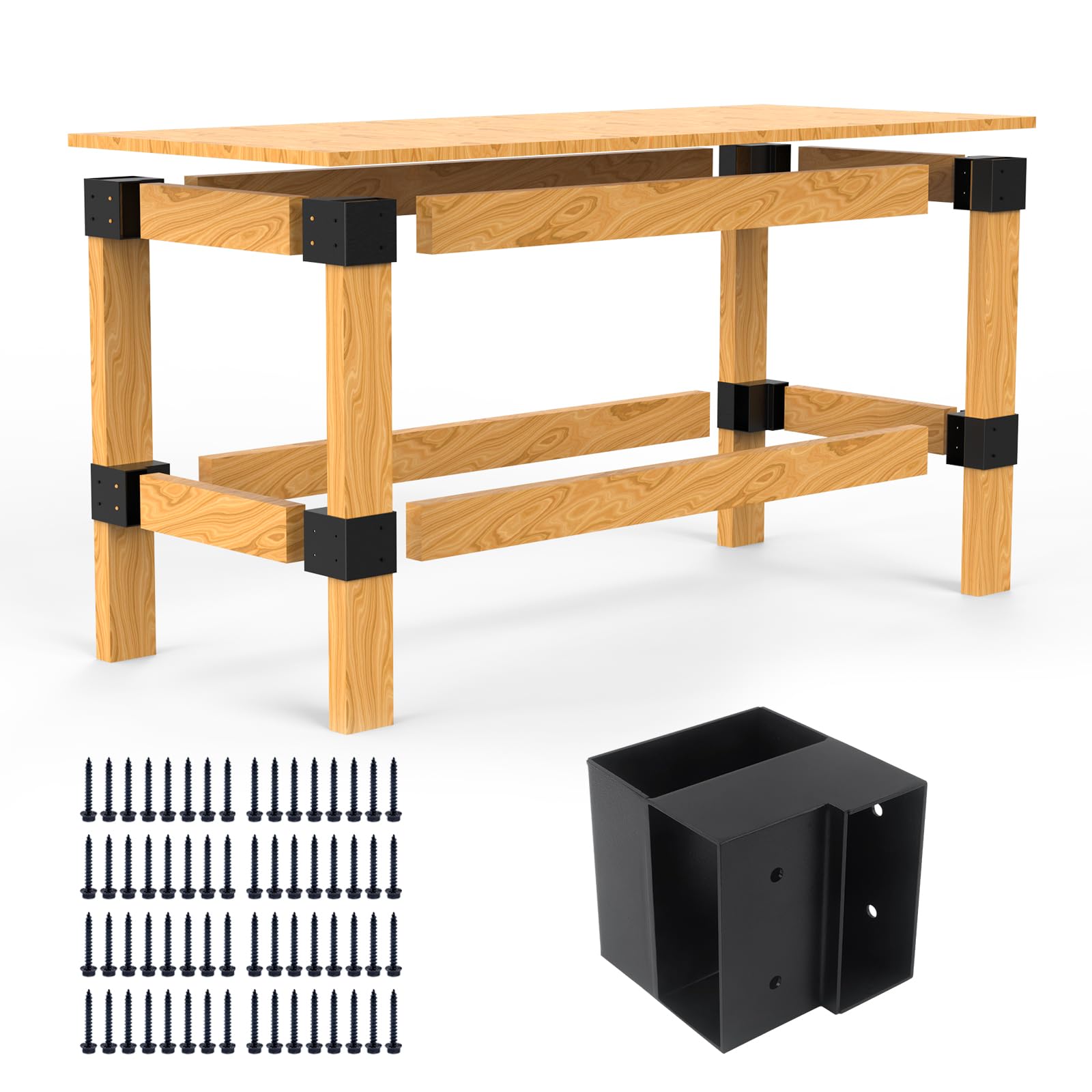 Heavy Duty Workbench Bracket Kit - 4 Pcs Steel 3-Way Right Angle Corner Brackets for DIY Custom Workbench, Shelving, Work Table,