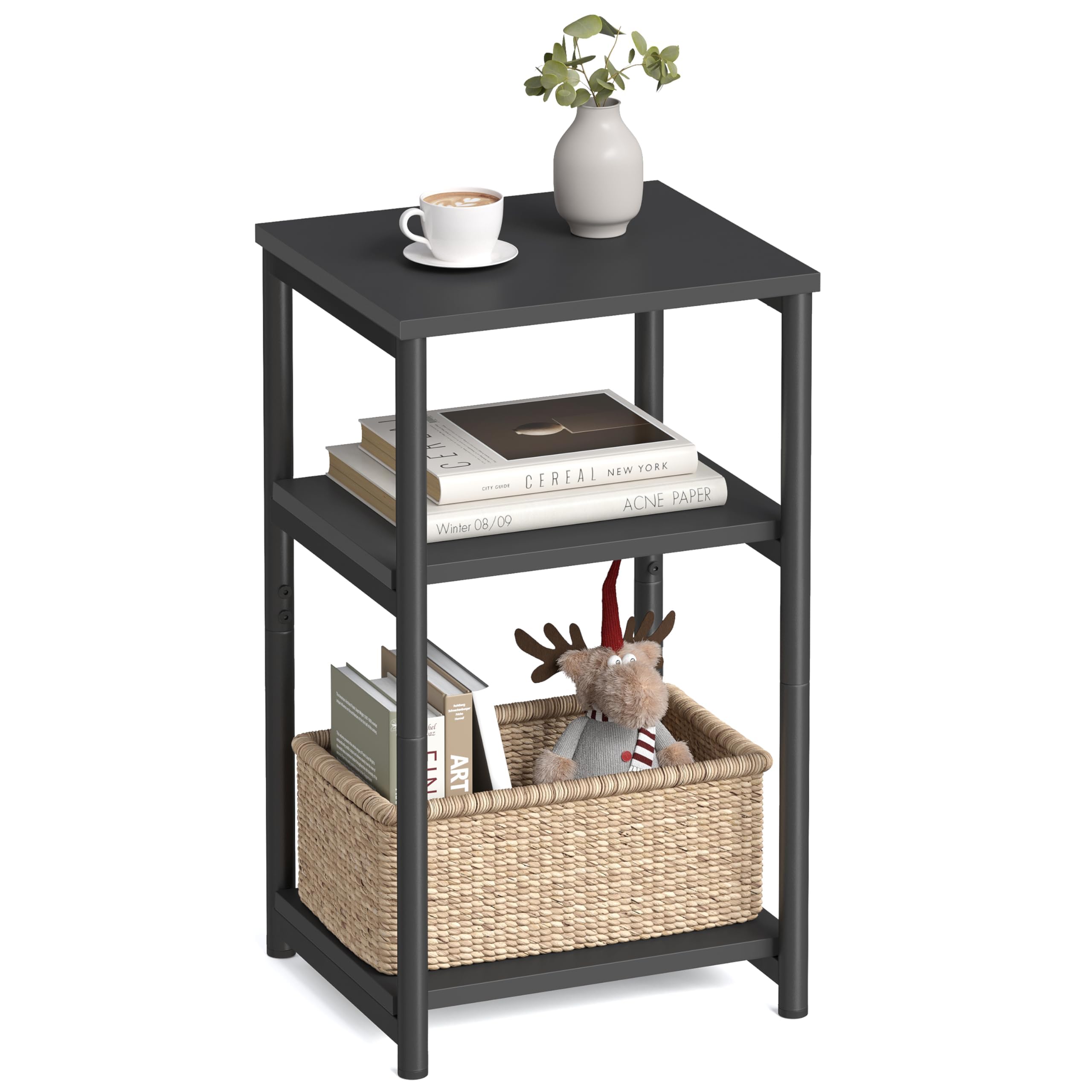 VASAGLE Side Table, Small End Table, Tall Nightstand for Living Room, Bedroom, Office, Bathroom, Classic Black ULET273B16