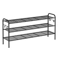 SONGMICS Shoe Rack, 3-Tier Shoe Organizer, Metal Shoe Shelf Storage with 4 Side Hooks, Holds 18 Pairs of Shoes, Height-Adjustabl