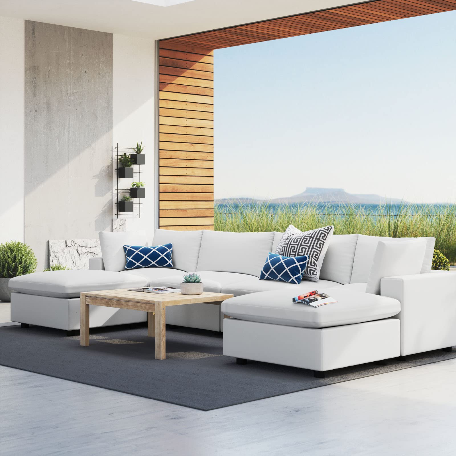 Modway Commix 6-Piece Sunbrella Outdoor Patio Sectional Sofa, White
