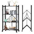 Yuanjimi 4 Tier Foldable Storage Shelf with Wheels, Heavy Duty Folding Shelf Loads 600 LBS, Metal Steel Collapsible Shelves, Rol
