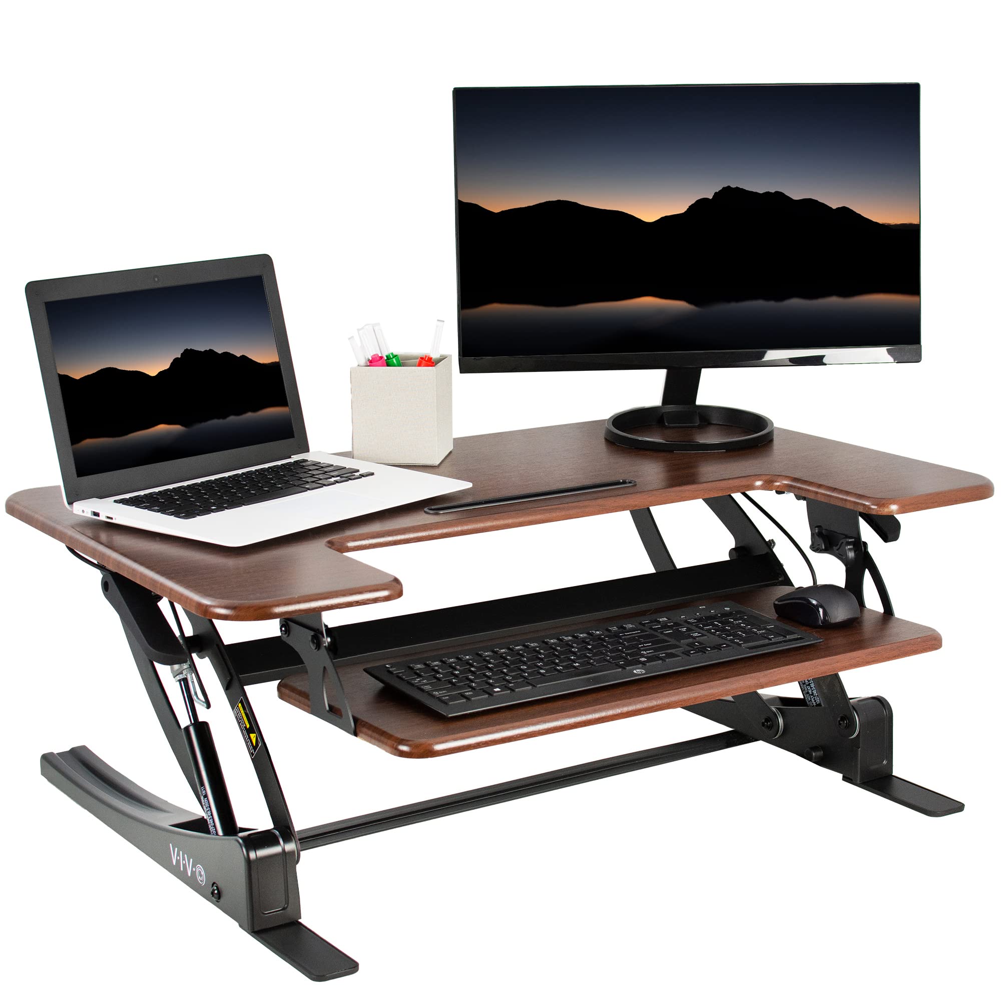 VIVO 36 inch Height Adjustable Stand Up Desk Converter, V Series, Quick Sit to Stand Tabletop Dual Monitor Riser Workstation, Da