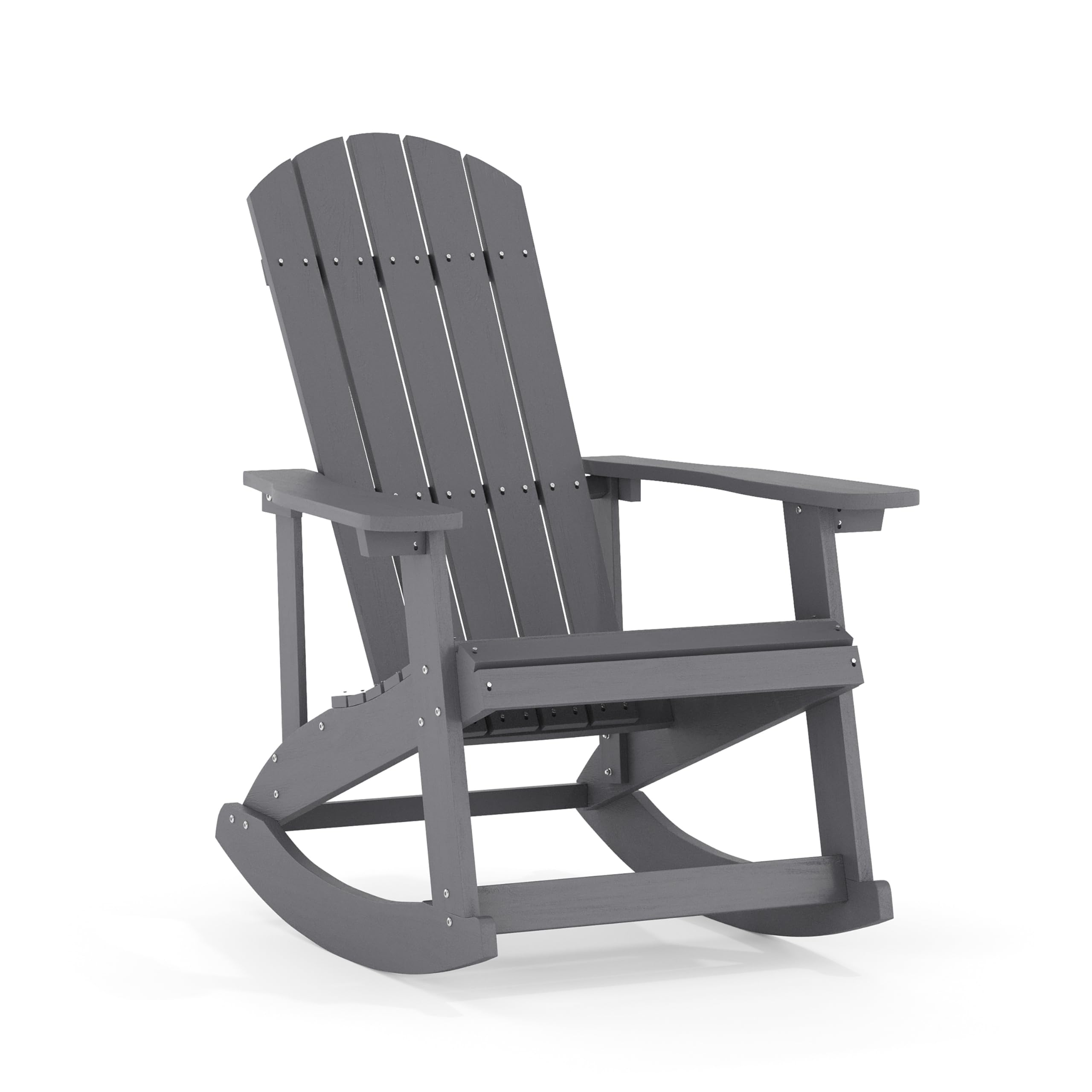 Flash Furniture Savannah Poly Resin Wood Adirondack Rocking Chair - All Weather Gray Polystyrene - Stainless Steel Hardware