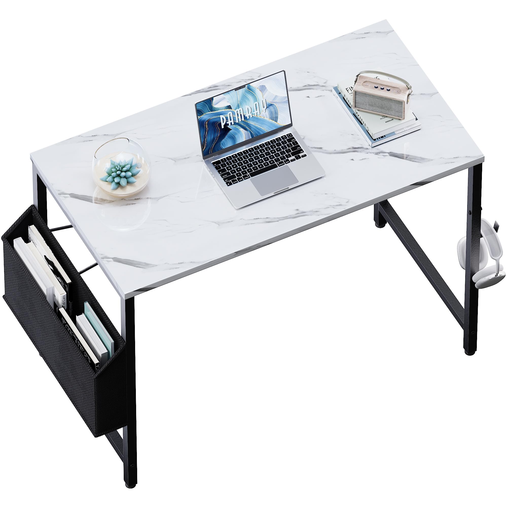 Pamray 32 Inch Computer Desk for Small Spaces with Storage Bag, Home Office Work Desk with Headphone Hook, Small Study Writing T