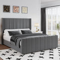 HOMBCK Queen Size Bed Frame with Headboard, Modern Velvet Upholstered Bed Frame with Vertical Channel Tufted Headboard & 22 Foot