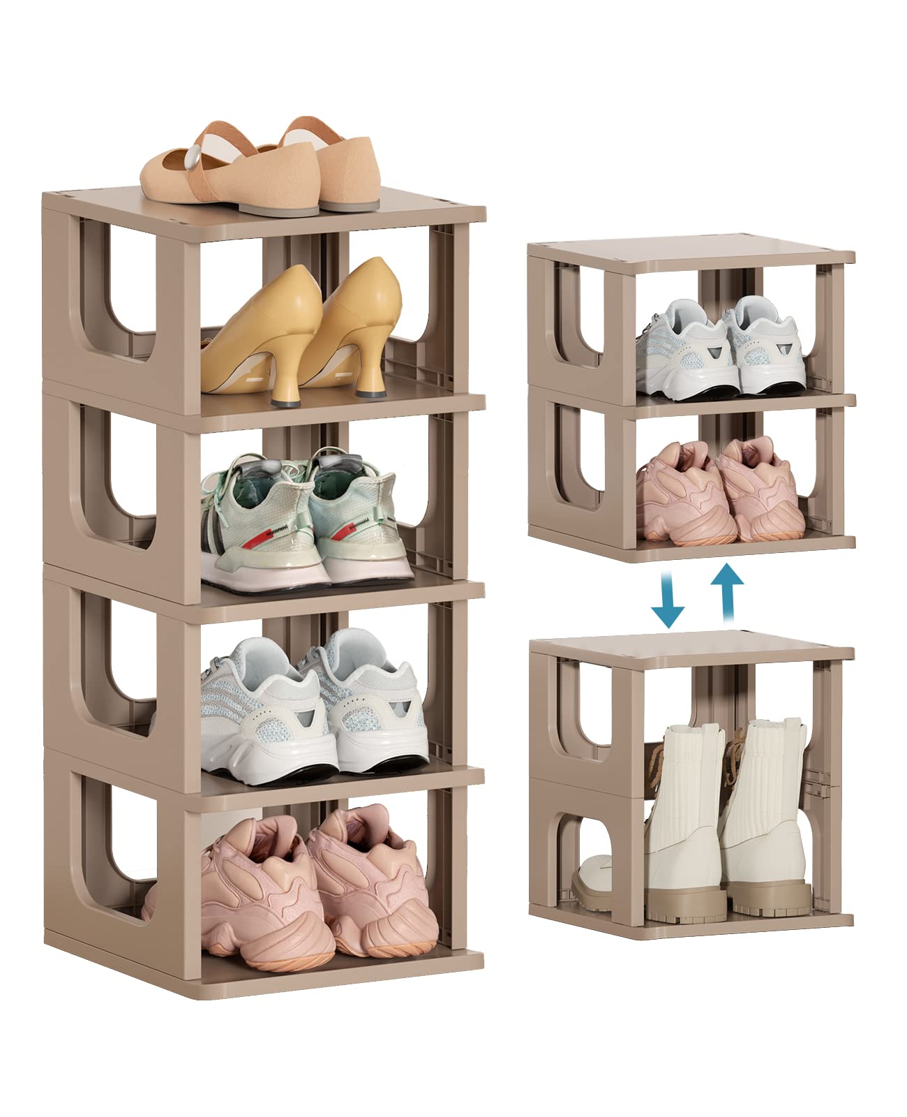 Narrow Shoe Rack - 5 Tiers Stackable Shoe Storage Stand for Entryway Hallway and Closet Durable Shoe Shelf Space Saving Boots St