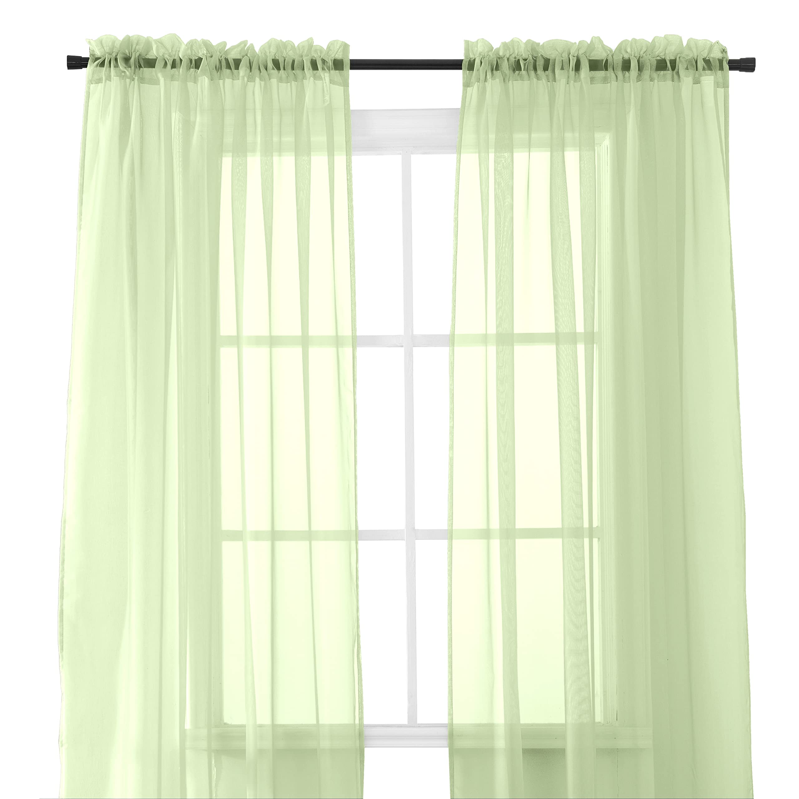 Elegant Comfort 2-Piece Sheer Panel with 2inch Rod Pocket - Window Curtains 40-inch Width X 84-inch Length, Sage
