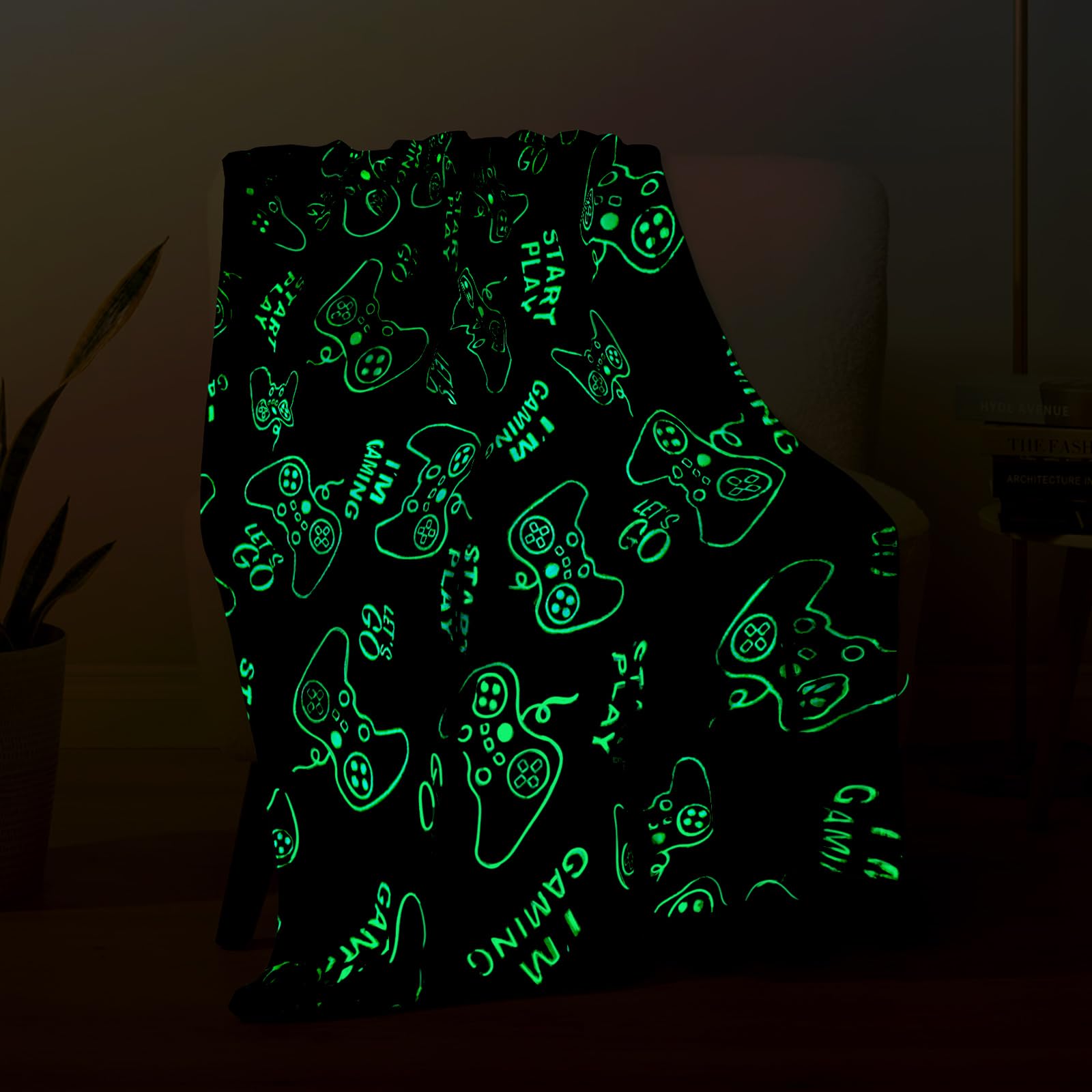 Wesan Gaming Gamer Glow in The Dark Blanket Boys Teens Gifts for Birthday Christmas Easter Video Game Gamepad Presents Fun Fluff