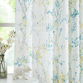 Tree Semi Sheer Curtains for Living room Bedroom Teal Yellow and Grey Branch on White Window Curtains 63 inch Long Watercolor Pr