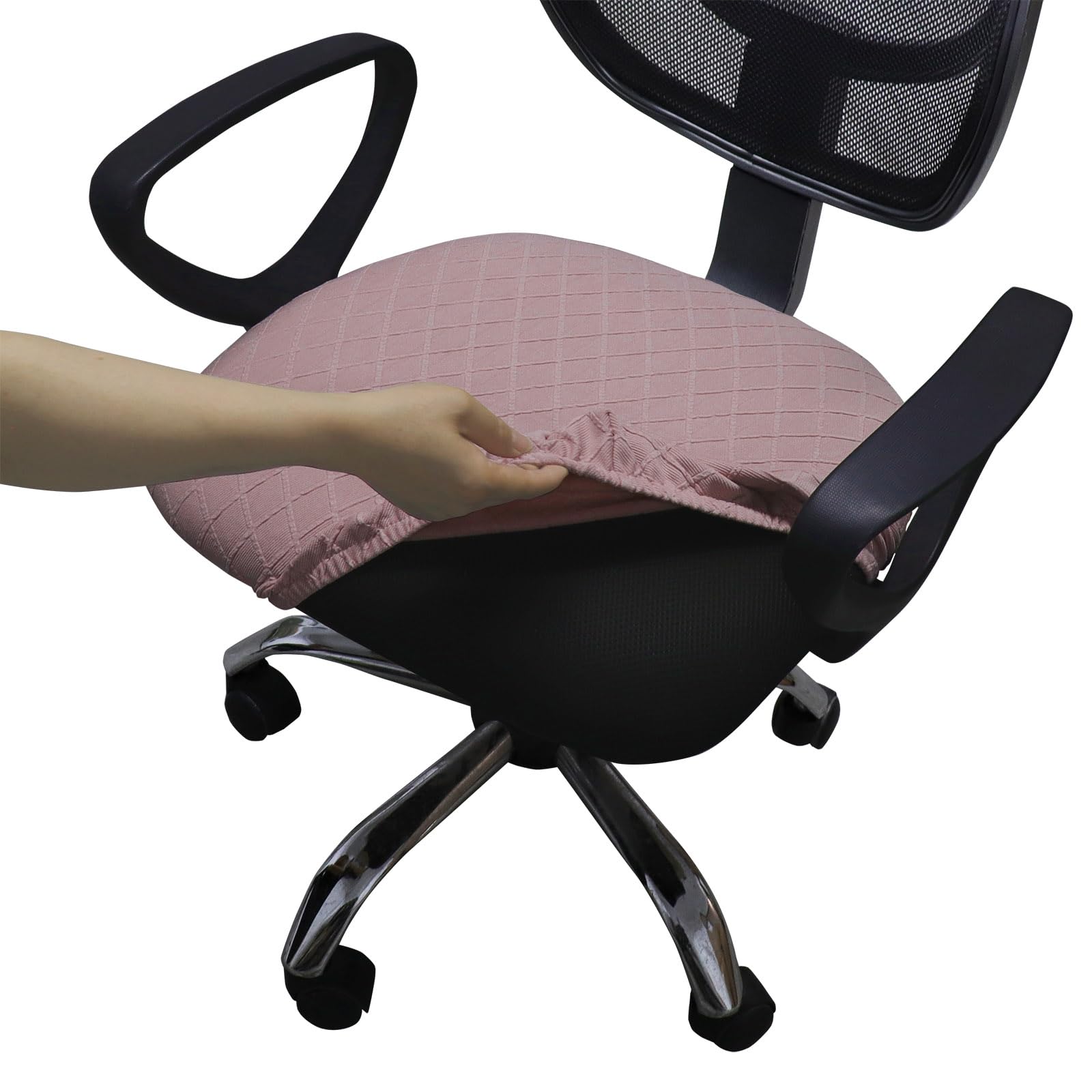 Melaluxe Stretch Jacquard Office Chair Cover, Removable Washable Desk Chair Cover Rotating Chair Seat Slipcover, Pink