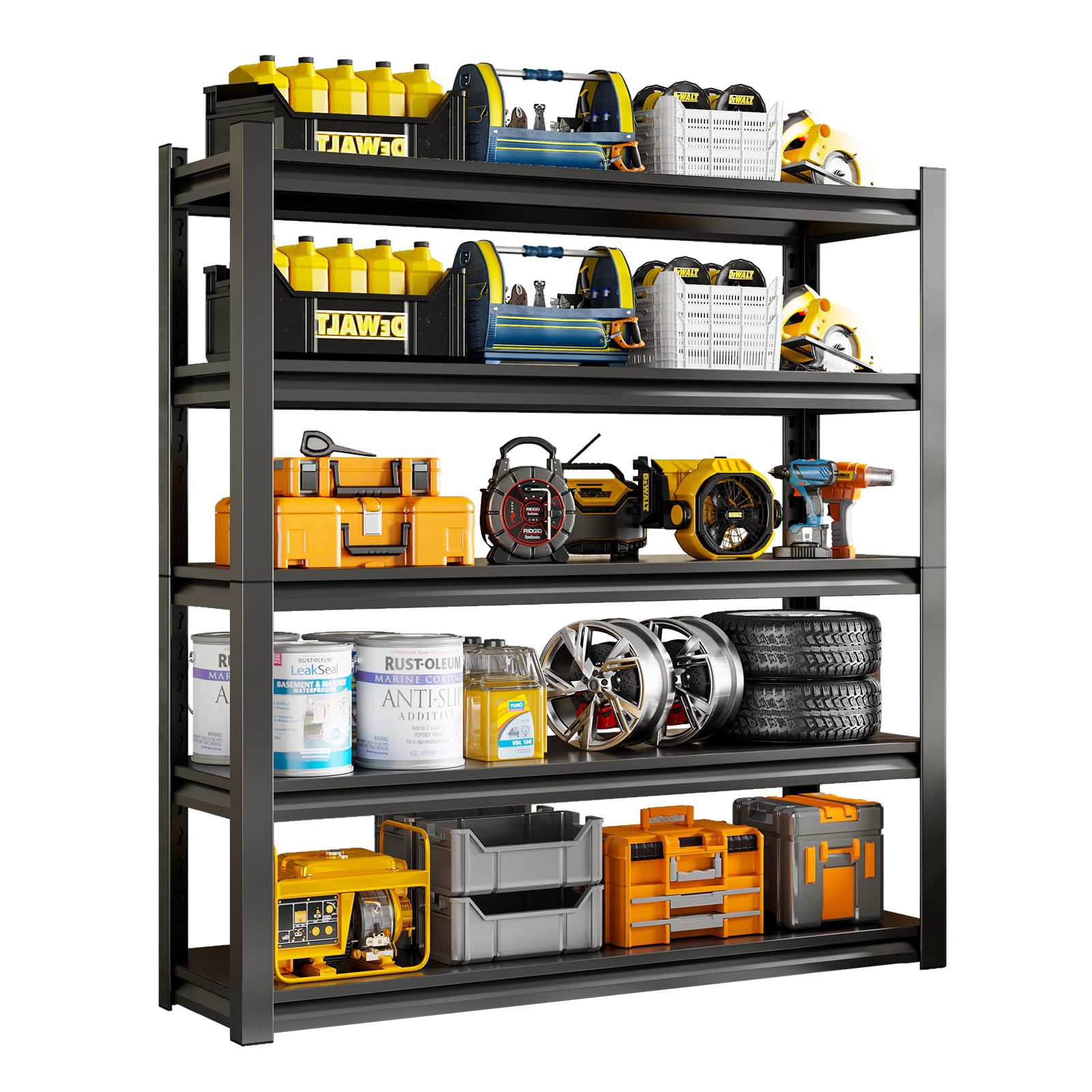 59  W Garage Shelving Unit, Garage Storage Shelves 3000LBS Heavy Duty Shelving, Adjustable 5 Tier Metal Shelves Utility Shelf, S