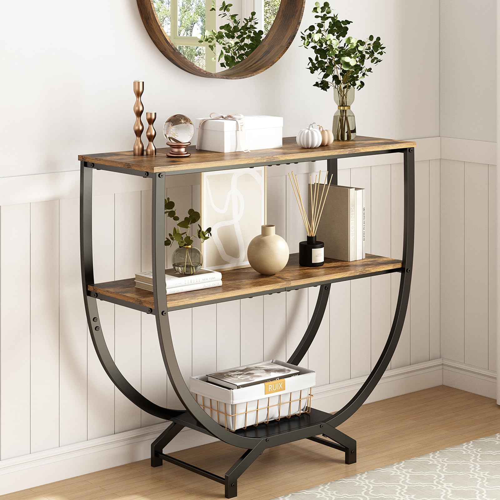 GILLAS 3 Tier Console Tables, 30 Height Entryway Table, Sofa Table Behind Couch, Industrial Entryway Furniture Entry Way TV Stan