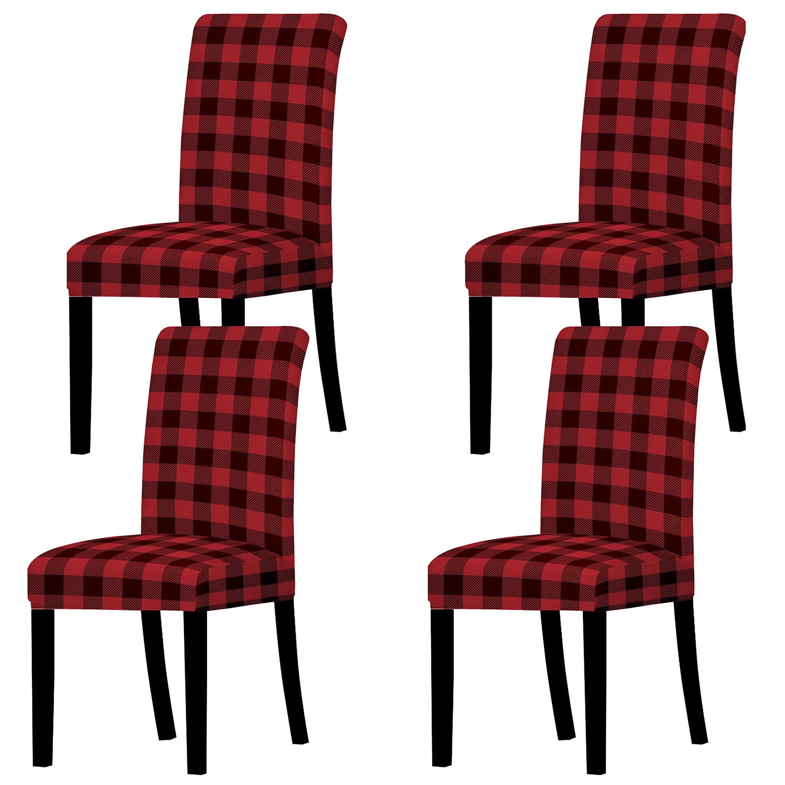 Whaline Buffalo Check Chair Covers Red Black Plaid Dining Chair Slipcovers Protector Removable Stretch Elastic Seat Covers for P
