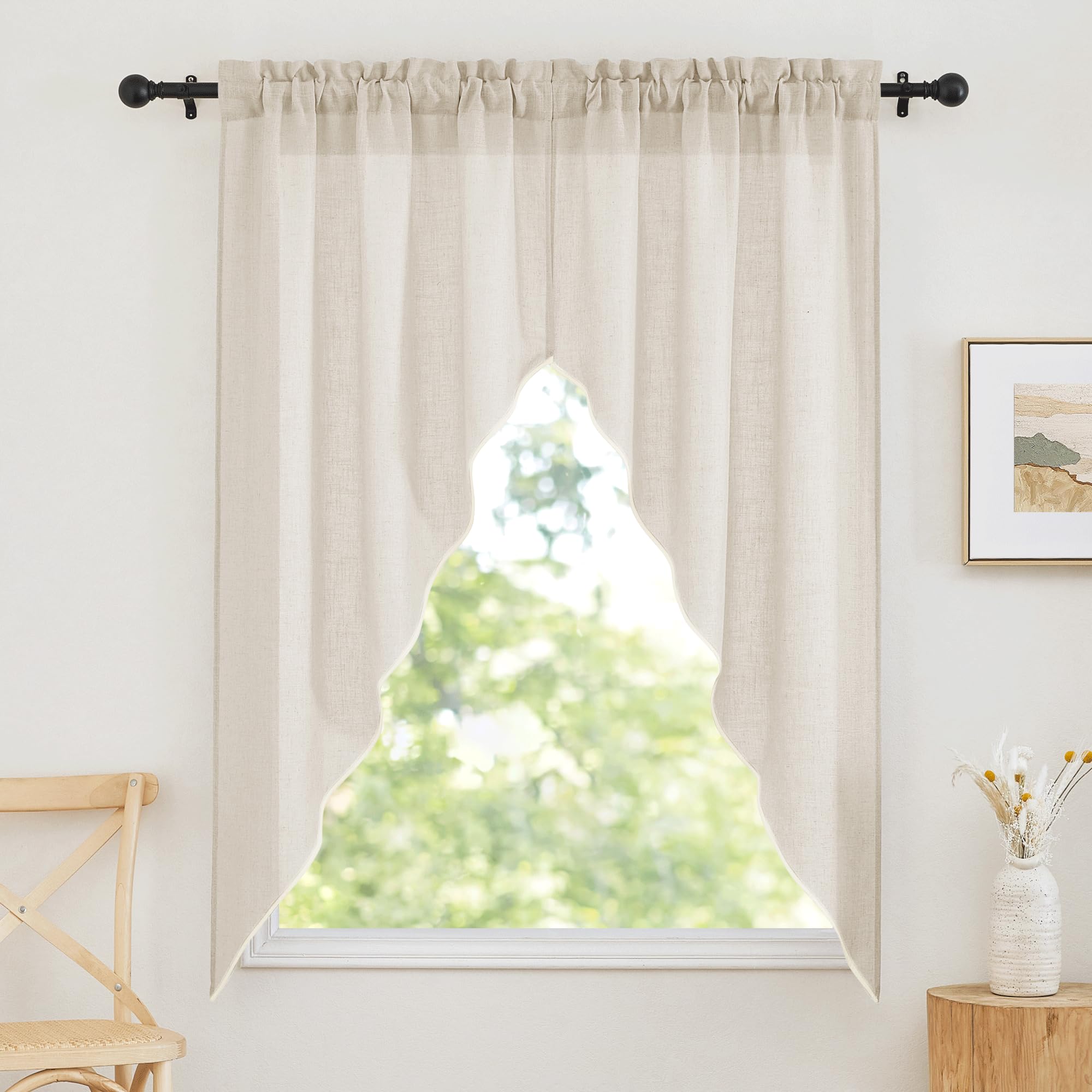 RYB HOME Curtain Tier and Swag Set, Privacy Sheer Curtains Window Treatment Drapes Light & Airy Voile Panels for Bedroom/Kitchen