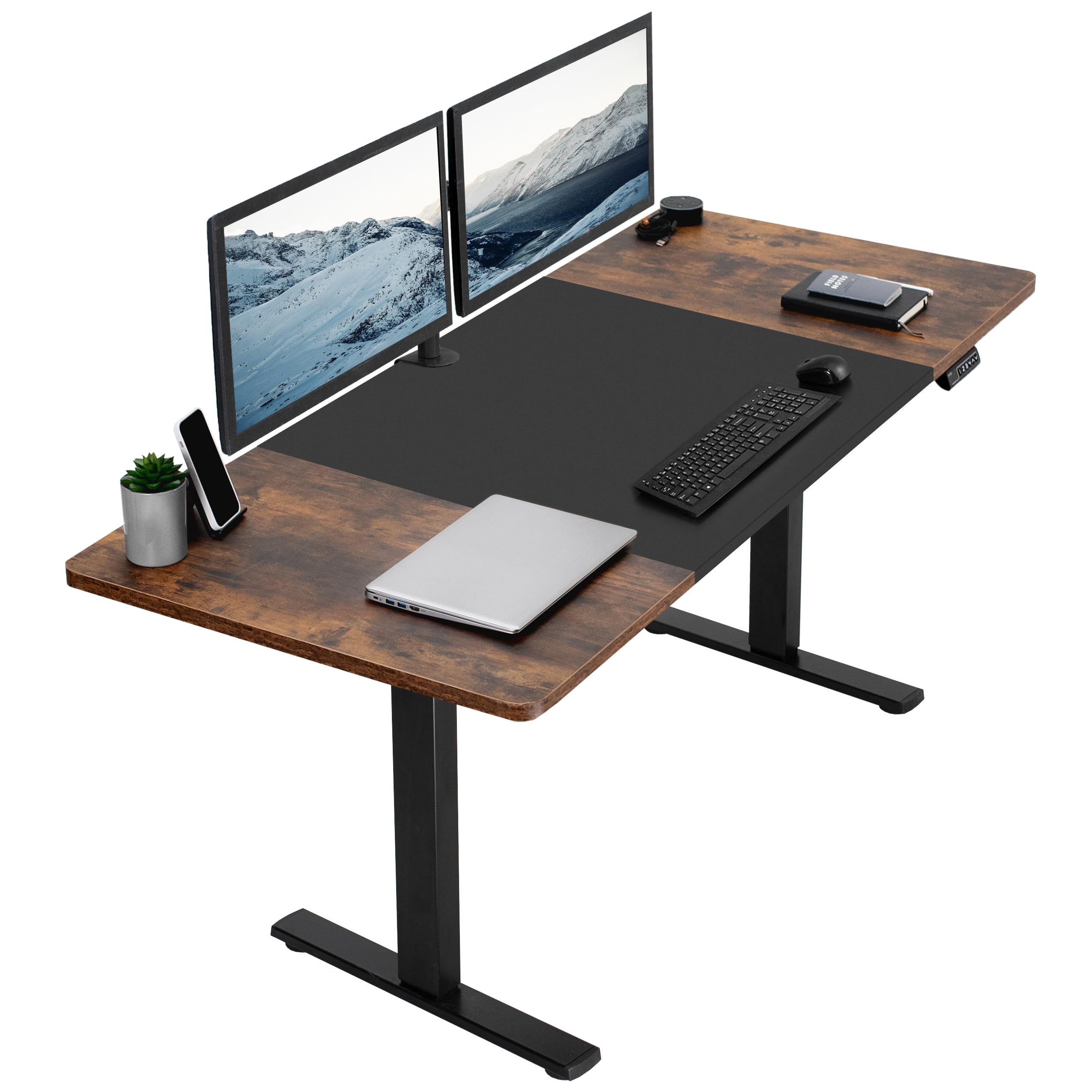 VIVO Electric Height Adjustable 71 x 30 inch Memory Stand Up Desk, Black and Rustic Vintage Brown Table Top, Black Frame, Standi