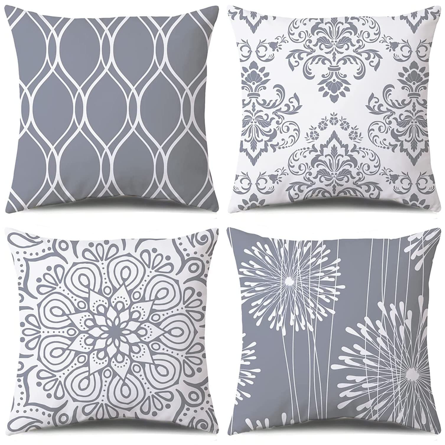 Coliuso Decorative Throw Pillow Covers 16x16 Set of 4, Gray and White Modern Simple Square Pillow Case Cushion Cover for Sofa Co
